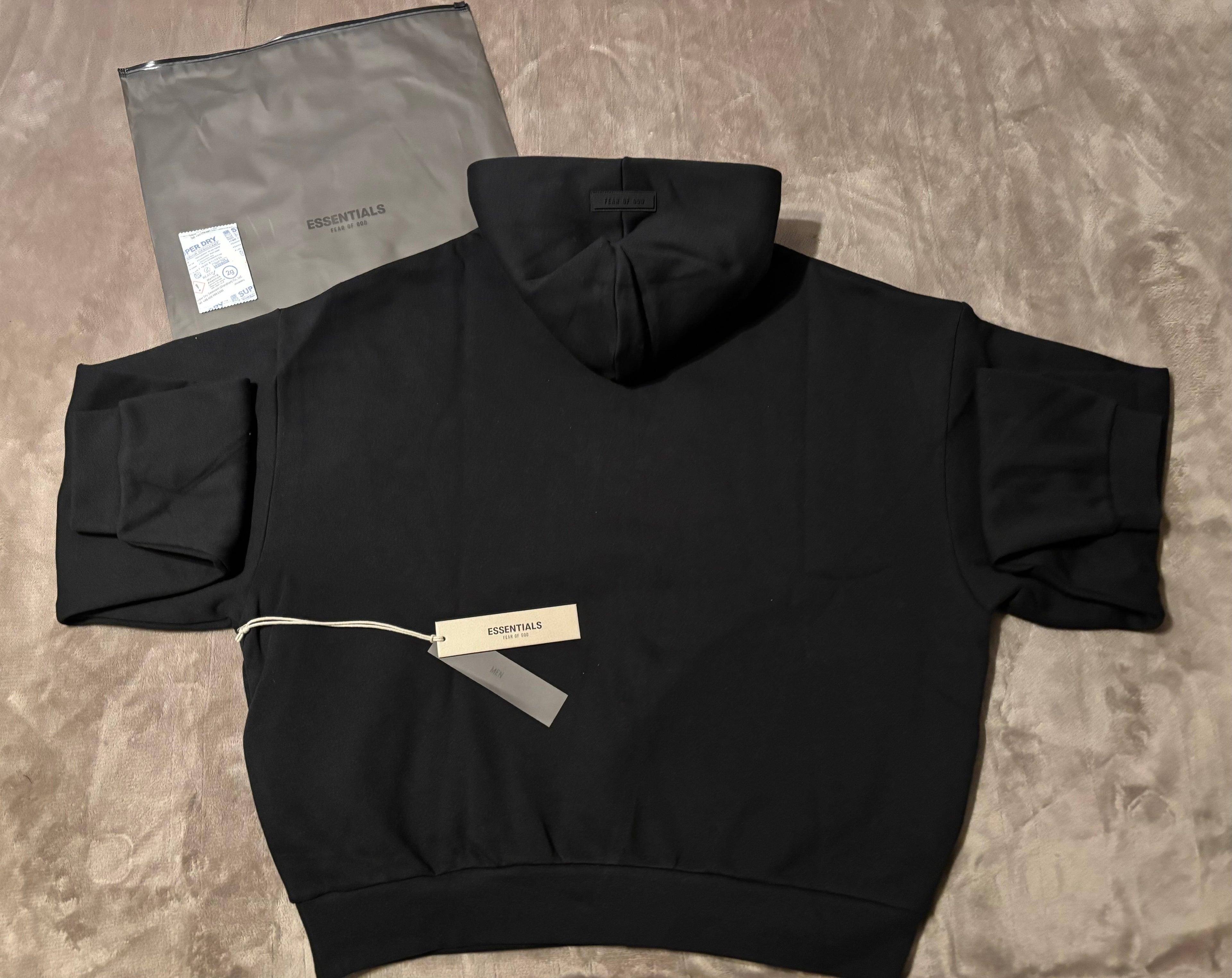 NEW Fear of God Essentials Jet Black Hoodie Size Small