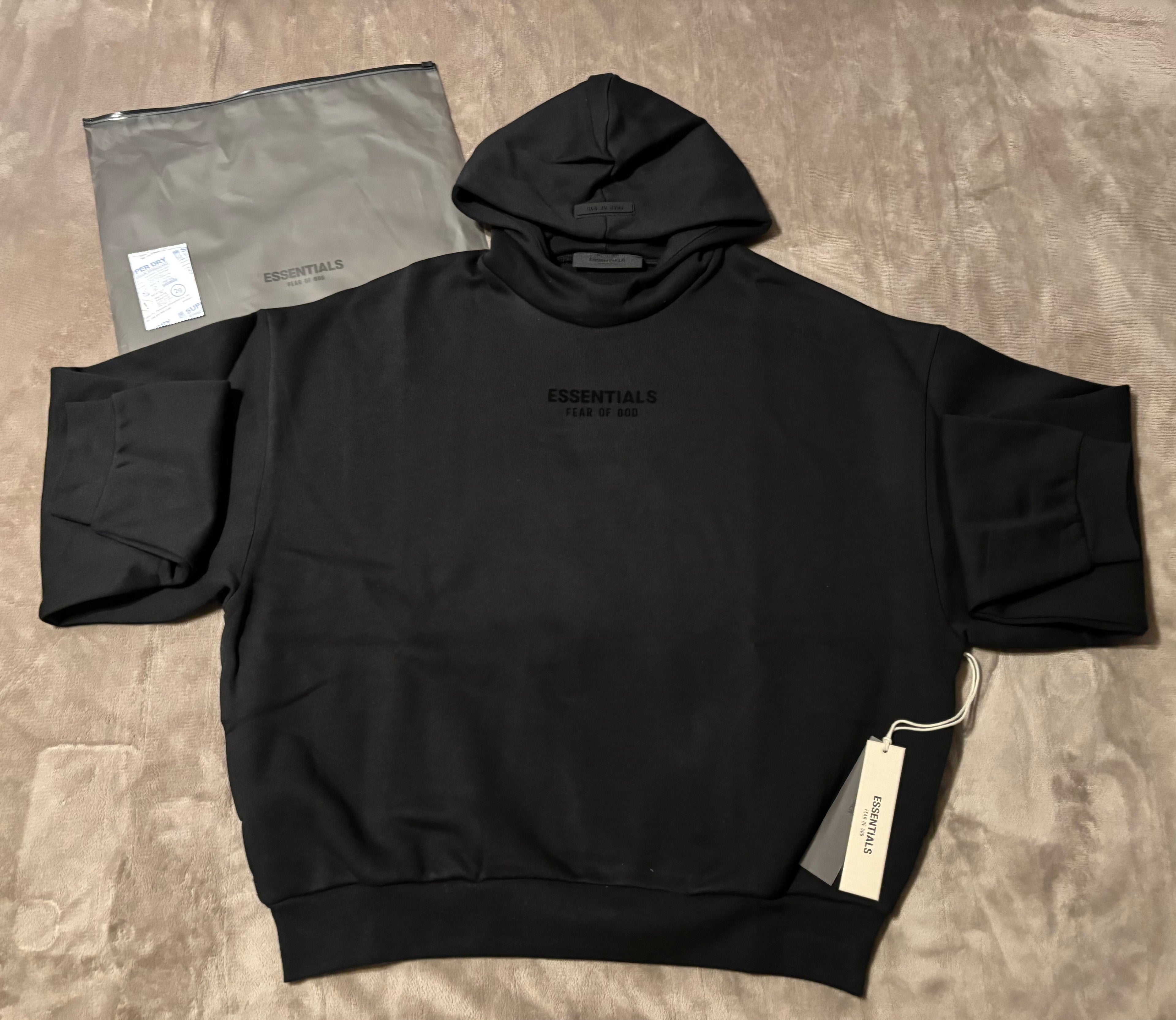 NEW Fear of God Essentials Jet Black Hoodie Size Small
