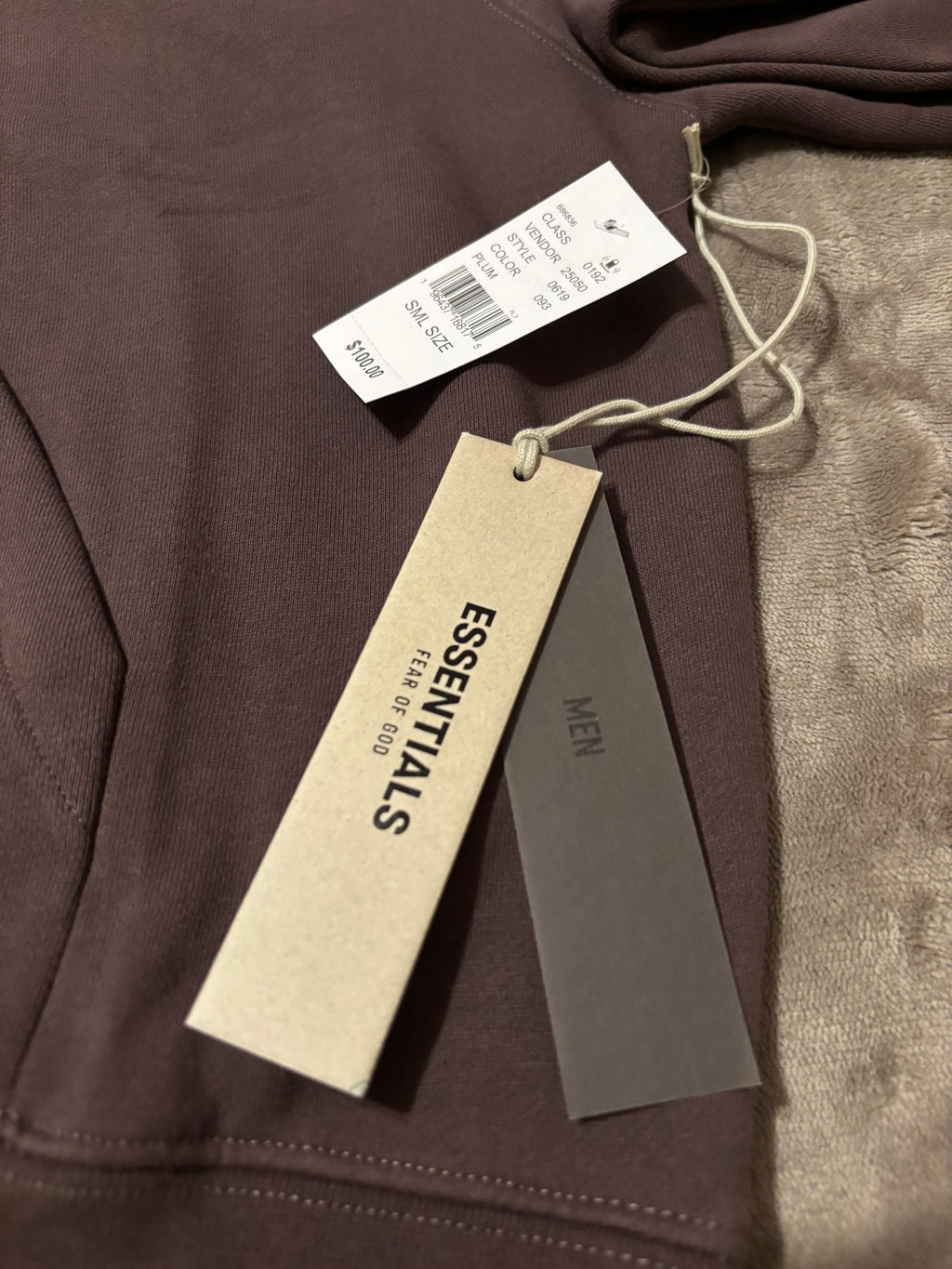 NEW Fear of God Essentials Plum Hoodie Size XS-M