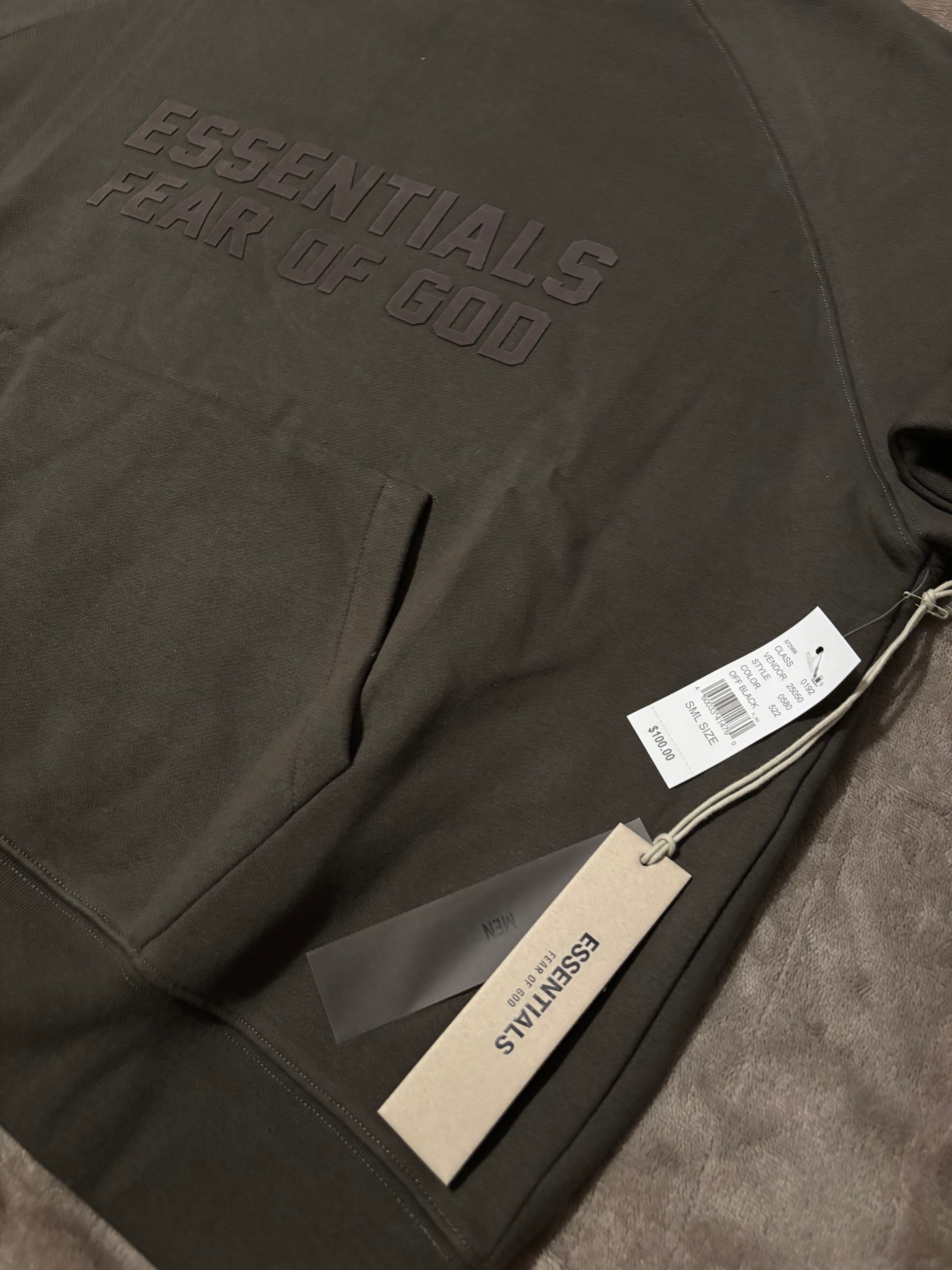 NEW Fear of God Essentials Off Black Hoodie Size XS-L